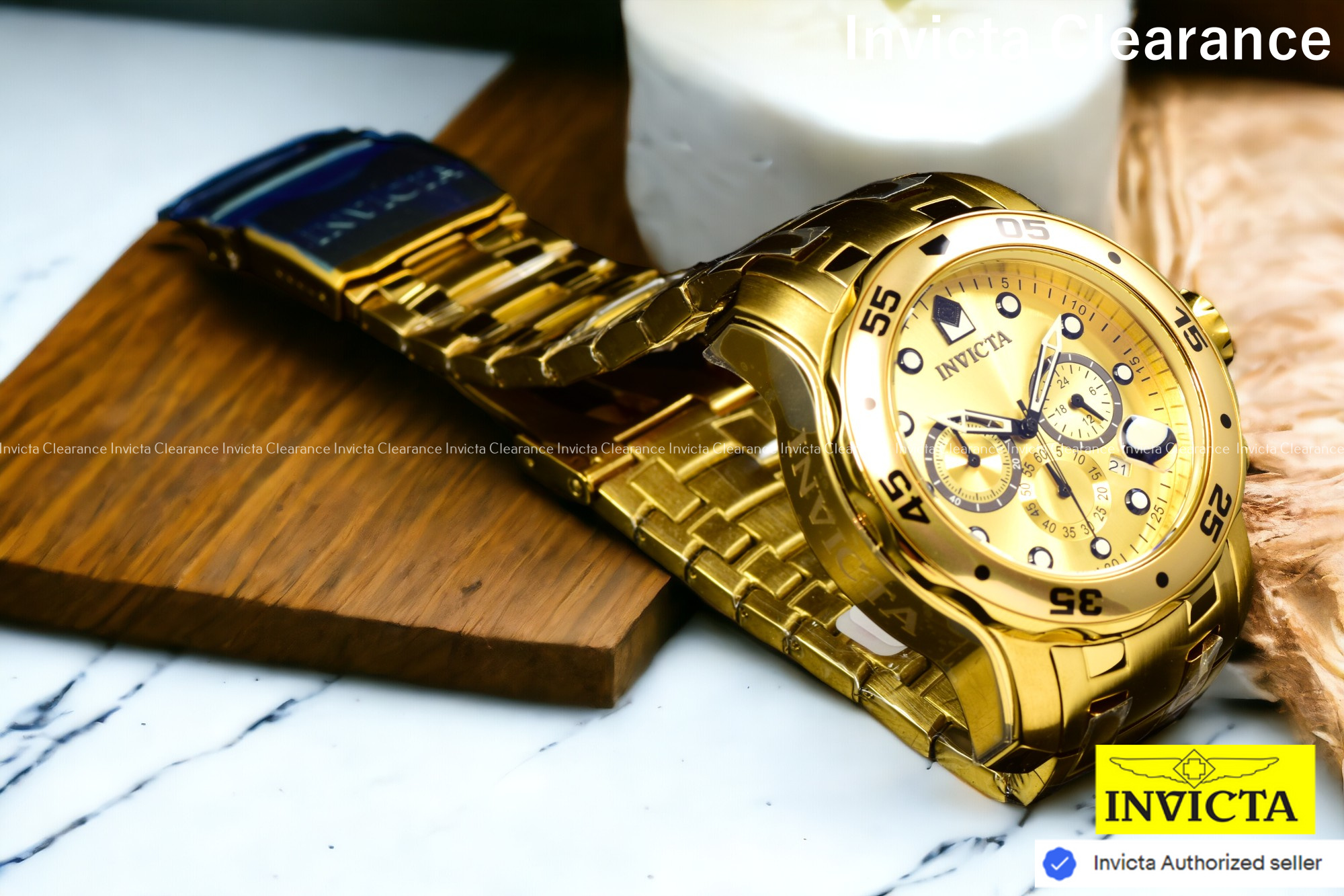 Invicta Men Pro Diver Scuba Chronograph Champagne Dial 18K Gold